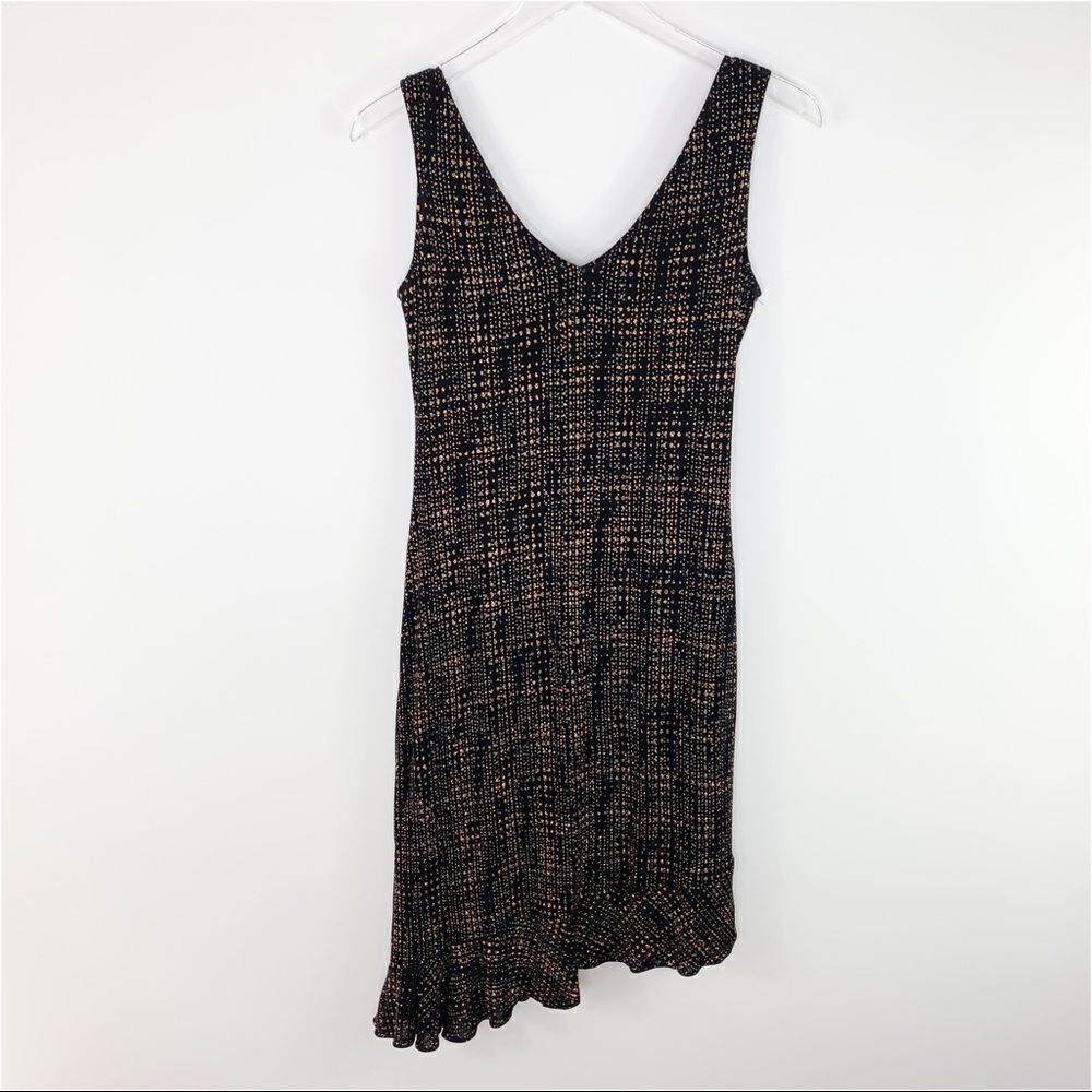 Donna Ricco Black Knit V-Neck Dress w/Gold‎ Glitter w/ Asymmetrical Ruffle Hem 4
